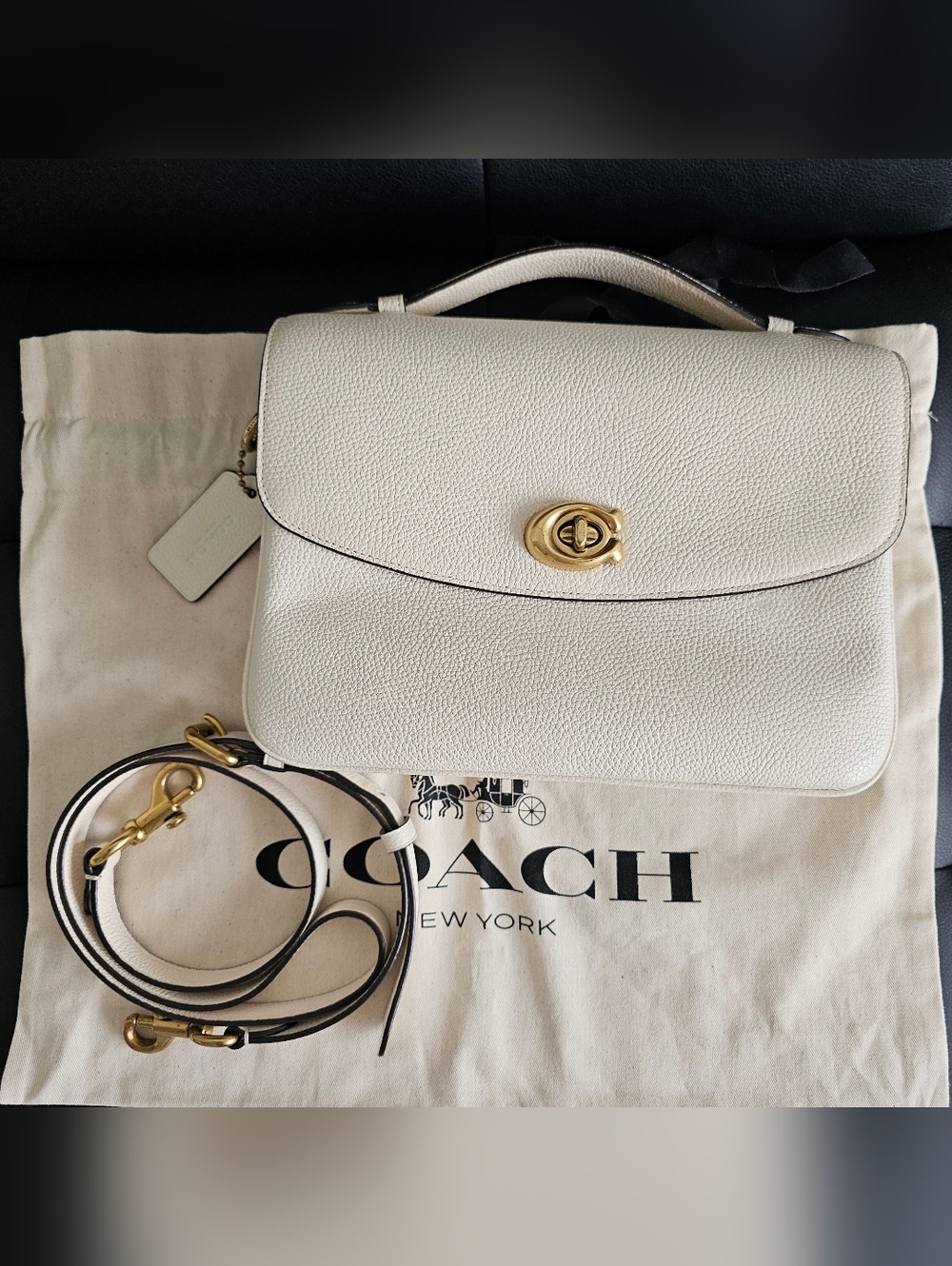 Authentic Coach Leather Top-Handle Crossbody Bag in Chalk